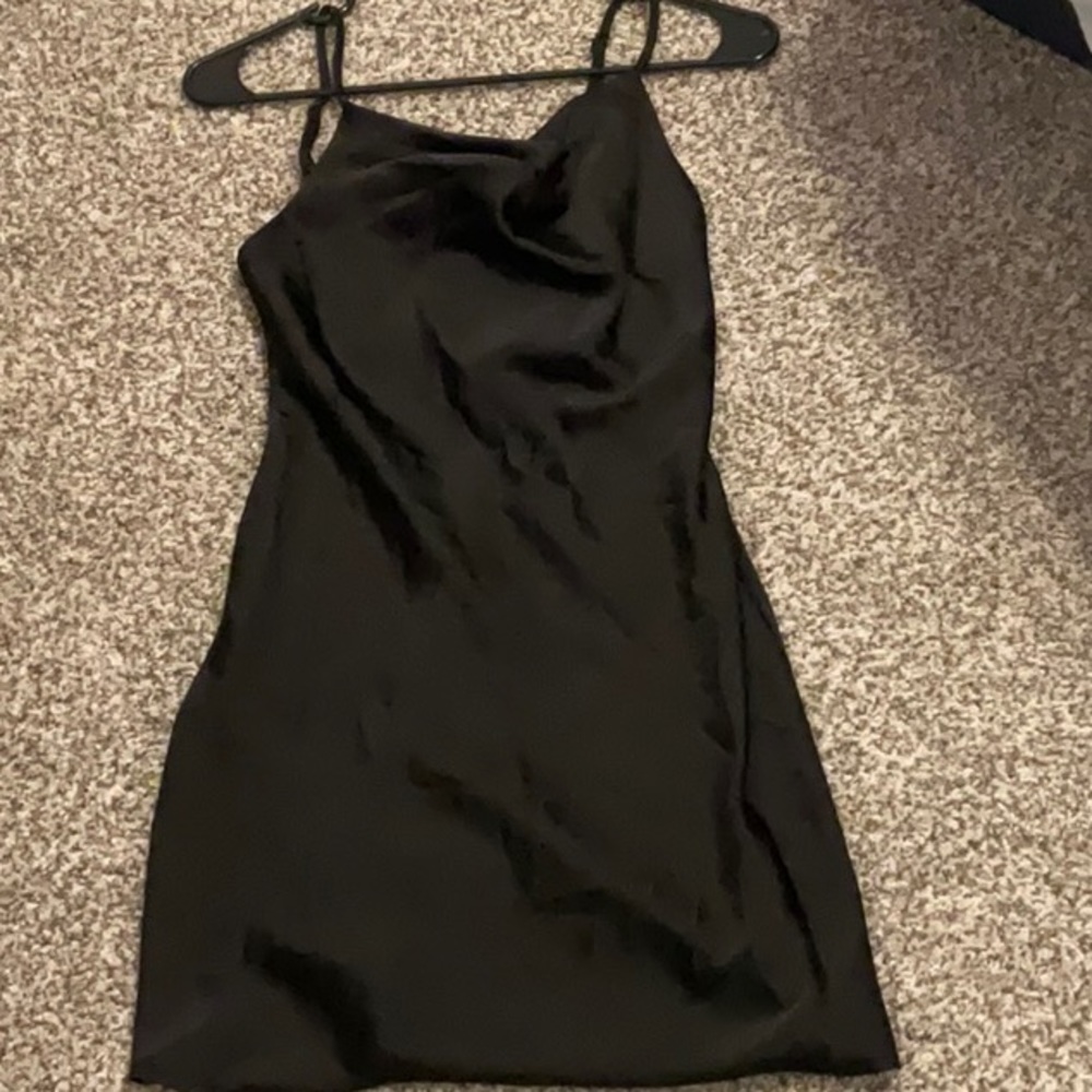 satin and black mini dress